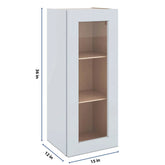 J&K White Shaker S8 Wall Glass Cabinet - 15" W x 36" H (No Glass Insert)