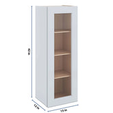 J&K White Shaker S8 Wall Glass Cabinet - 15" W x 42" H (No Glass Insert)