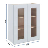 J&K White Shaker S8 Wall Glass Cabinet - 24" W x 30" H (No Glass Insert)