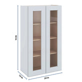 J&K White Shaker S8 Wall Glass Cabinet - 24" W x 42" H (No Glass Insert)