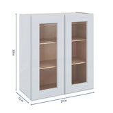 J&K White Shaker S8 Wall Glass Cabinet - 27" W x 30" H (No Glass Insert)