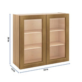 J&K Butterscotch B8 Wall Glass Cabinet - 33" W x 30" H (No Glass Insert)