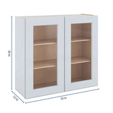 J&K White Shaker S8 Wall Glass Cabinet - 33" W x 30" H (No Glass Insert)