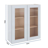 J&K White Shaker S8 Wall Glass Cabinet - 33" W x 36" H (No Glass Insert)