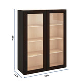J&K Espresso K8 Wall Glass Cabinet - 33" W x 42" H (No Glass Insert)