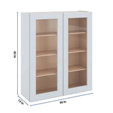 J&K White Shaker S8 Wall Glass Cabinet - 36" W x 42" H (No Glass Insert)