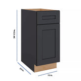 Modernform Cabinet Onyx Black Shaker 15" W X 34 1/2" H X 24" D Single Door Base Cabinet
