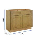 Modernform Cabinet Natural Shaker 42" W X 34 1/2" H X 24" D Double Door Base Cabinet