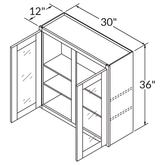 Frosted Glass Door Wall Kitchen Cabinet WMD3036 Shaker Toffee 30 in. width 36 in. height 12 in. depth - Kitchen Cabinets