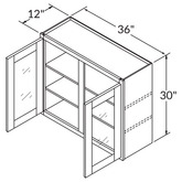 Frosted Glass Door Wall Kitchen Cabinet WMD3630 Shaker Toffee 36 in. width 30 in. height 12 in. depth - Kitchen Cabinets