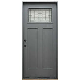 Hometown 36 in. x 80 in. 1/4 Lite Decorative Glass Painted Gray Prehung Fiberglass Exterior Door with Brickmold