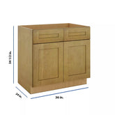 Modernform Cabinet Natural Shaker 36" W X 34 1/2" H X 24" D Double Door Sink Base Cabinet