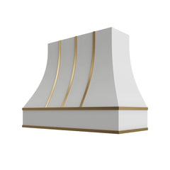 Kitchen Cabinet Distributors Shaker White Curved Hood with Brass Strapping - 48" W x 36" H