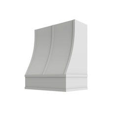 Kitchen Cabinet Distributors Shaker White Sloped Hood with Strapping Flat Trim - 30" W x 48" H