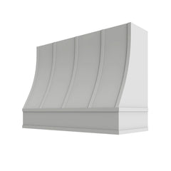 Kitchen Cabinet Distributors Shaker White Sloped Hood with Strapping Flat Trim - 48" W x 36" H
