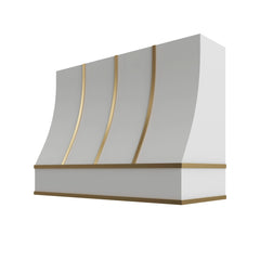 Kitchen Cabinet Distributors Shaker White Sloped Hood with Brass Strapping - 48" W x 48" H
