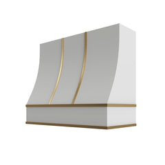 Kitchen Cabinet Distributors Shaker White Sloped Hood with Brass Strapping - 36" W x 48" H