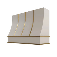 Kitchen Cabinet Distributors Shaker Sand Sloped Hood with Brass Strapping - 48" W x 48" H