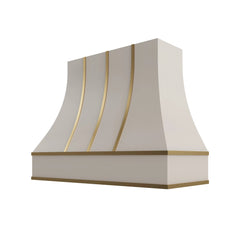 Kitchen Cabinet Distributors Shaker Sand Curved Hood with Brass Strapping - 48" W x 48" H