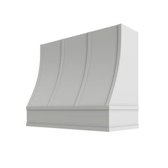 Kitchen Cabinet Distributors Shaker White Sloped Hood with Strapping Flat Trim - 42" W x 48" H