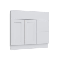 Kitchen Cabinet Distributors Shaker White Slab Vanity Combo Cabinet - Drawer Right - 36" W x 21" D