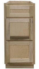 15 in Drawer Base Vanity Cabinet in Unfinished Poplar or Shaker Style or 3 Drawer