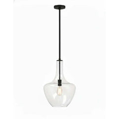 14" Clear Glass Beehive Pendant - MB- Black Braided Cord