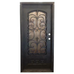 Fleur De Lis 3/0x6/8 Single Wrought Iron Prehung Front Door