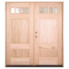 6'0'x6'8' Double 4 Lite Craftsman Exterior Mahogany Door