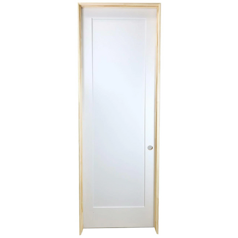 28 in x 80 in White 1-Panel Shaker Solid Core Primed MDF Prehung Interior Door