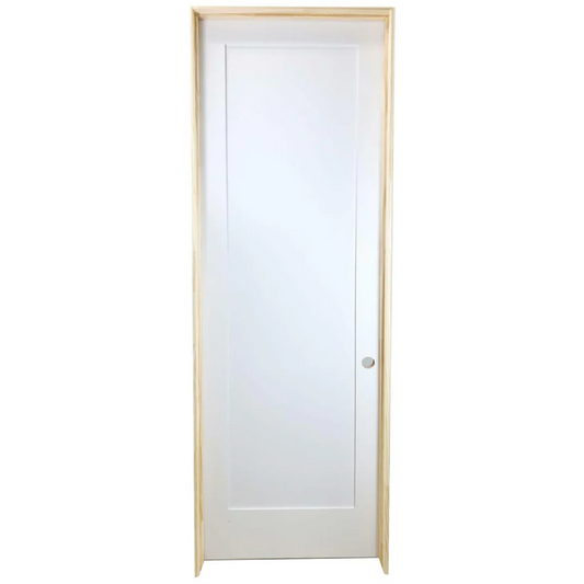 28 in x 96 in White 1-Panel Shaker Solid Core Primed MDF Prehung Interior Door