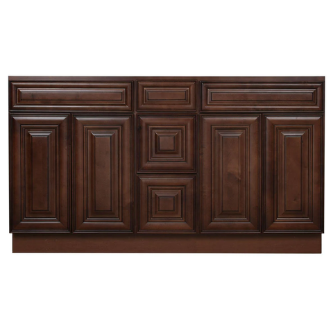 Glazed Chocolate Contempo Wood Vanity Double Sink and 3 Drawer Base | 60"