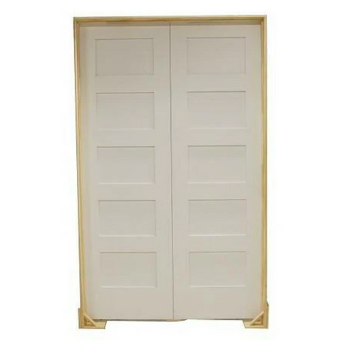 72 in. x 80 in. Shaker 5-Panel Solid Core Primed MDF Prehung Interior French Door