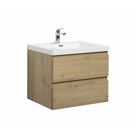 Angela 30" W Wall-Mounted Vanity with Sink Top Oak Finish | LessCare