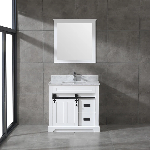 Farmhouse 36 in Bathroom Vanity in Grey with Calacatta Gold Quartz Countertop