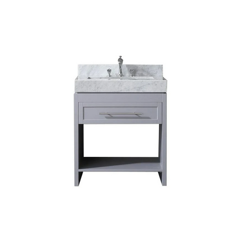 Venetian 30 in Single Sink Bathroom Vanity in Grey with Carrera White Marble Countertop