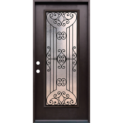 Jupiter 3/0x6/8 Prehung Prefinished Fiberglass Door in Dark Walnut