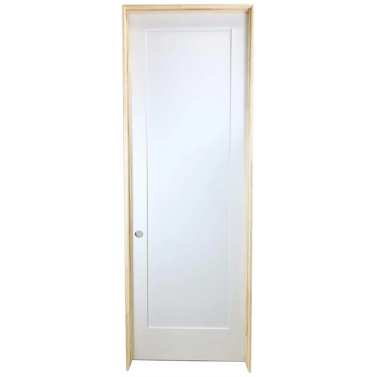 28 in x 96 in White 1-Panel Shaker Solid Core Primed MDF Prehung Interior Door