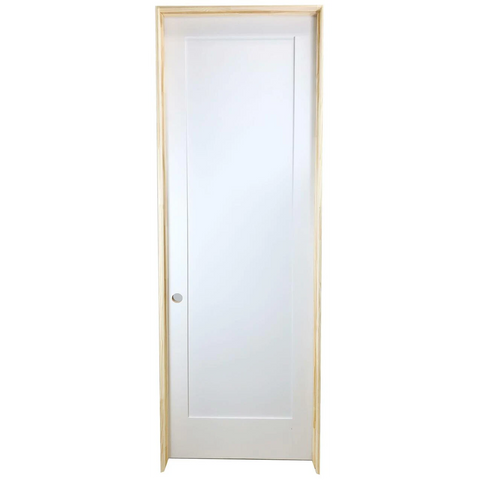 28 in x 96 in White 1-Panel Shaker Solid Core Primed MDF Prehung Interior Door