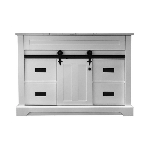 Farmhouse 48 in Bathroom Vanity in White with Calacatta Gold Quartz Countertop