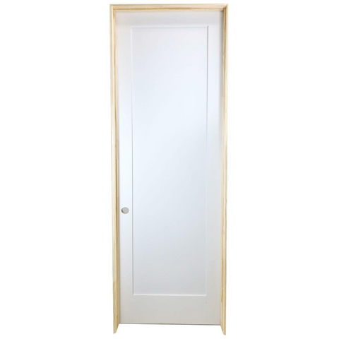 32 in x 96 in White 1-Panel Shaker Solid Core Primed MDF Prehung Interior Door