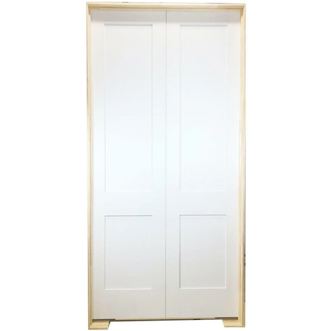 3/0x8/0 White Shaker 2-Panel Solid Core Primed MDF Prehung Interior French Door