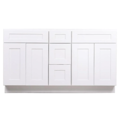 White Shaker Wood Vanity Double Sink and 3 Drawer Base | 60"