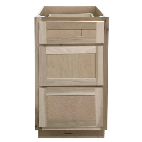 18 in. Drawer Base Vanity Cabinet in Unfinished Poplar | Shaker Style | 3 Drawer