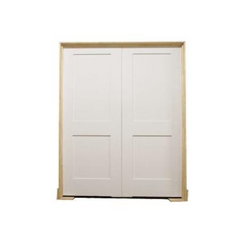 6/0x6/8 White Shaker 2-Panel Solid Core Primed MDF Prehung Interior French Door