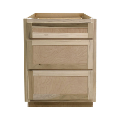 24 in. Drawer Base Vanity Cabinet in Unfinished Poplar | Shaker Style | 3 Drawer