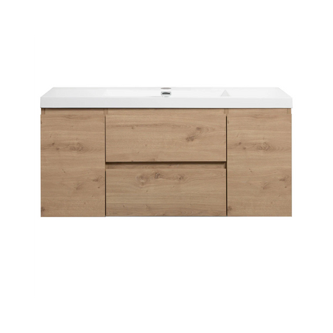 Angela 48" W Wall-Mounted Vanity with Sink Top Oak Finish | LessCare