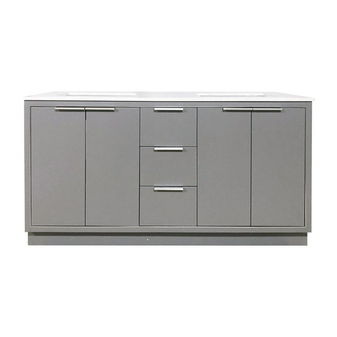 Amelie 60 in Double Sink Bathroom Vanity in Grey with Carrara White Marble Countertop