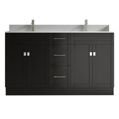Satar 60 in Double Sink Bathroom Vanity in Espresso with White Quartz Countertop