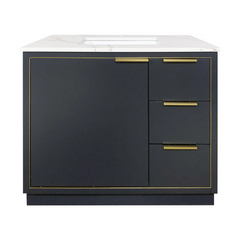 Amelie 36 in Single Sink Bathroom Vanity in Blue with Calacatta Quartz Countertop